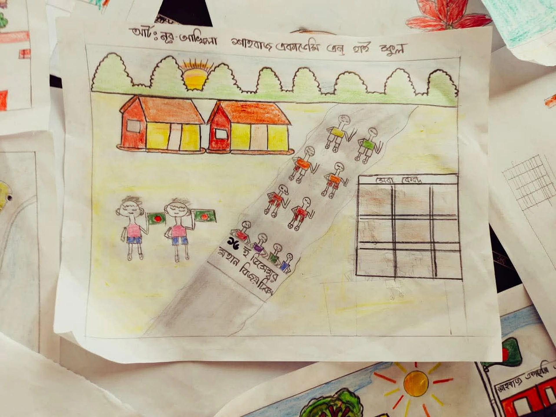 Children's drawings at Shahbaz Academy